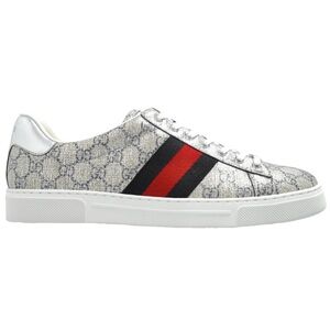 Gucci Ace GG Logo Supreme Canvas Beige Blue Silver Low Top Flat Sneaker G 14 15